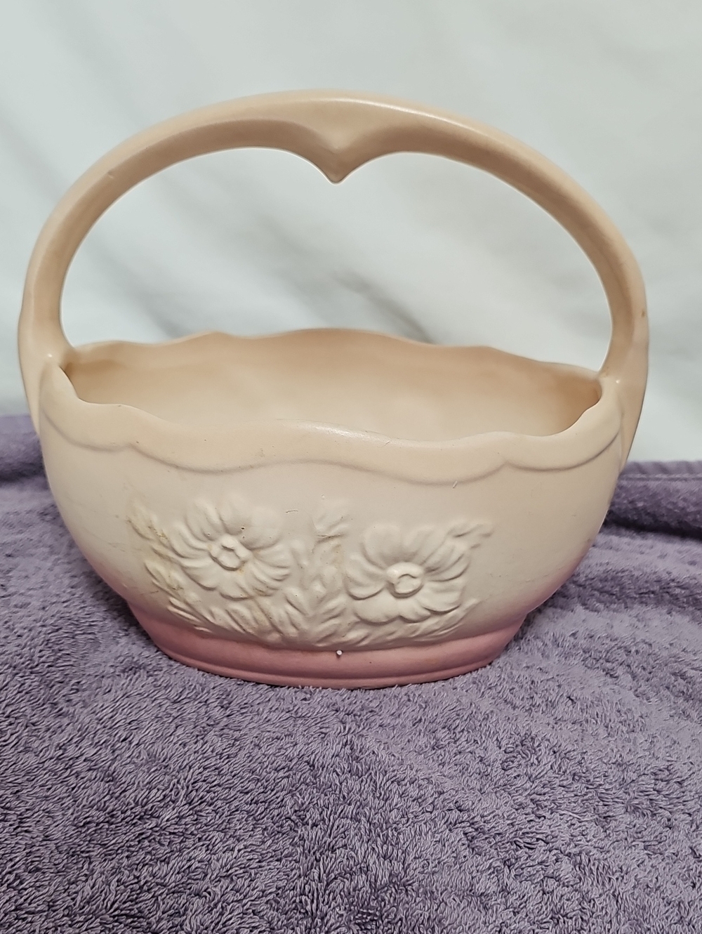Vintage USA Hull Pottery Floral Basket Hombre Cream and Pink Basket/Planter